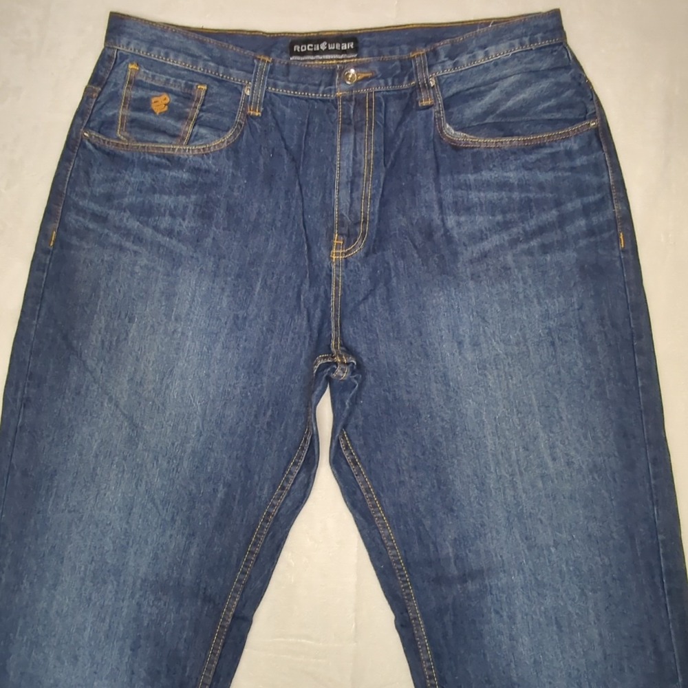 Rocawear Men's Bootcut Jeans - Dark Blue Denim
